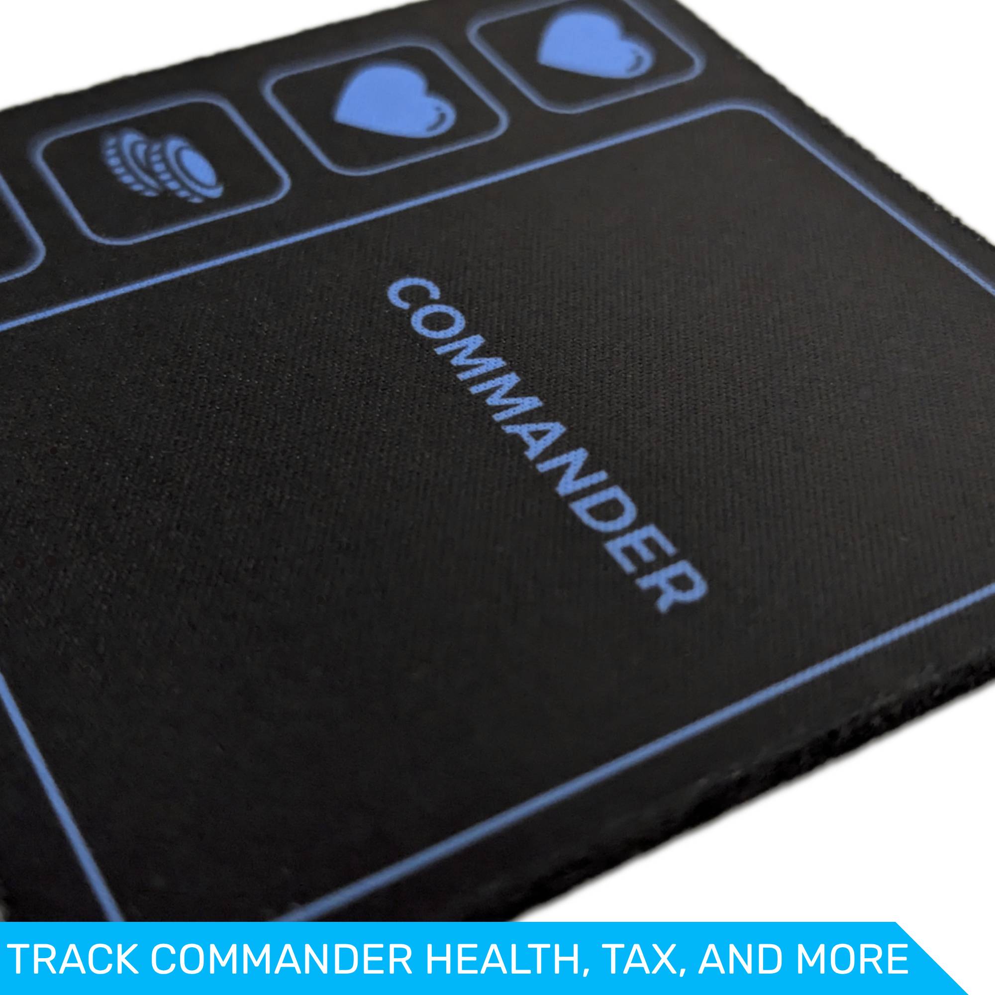 Commander Coaster for MTG, 4"x4" neoprene command zone tracker, life and tax spots, misc counter, non-slip, spill-resistant, gift-ready
