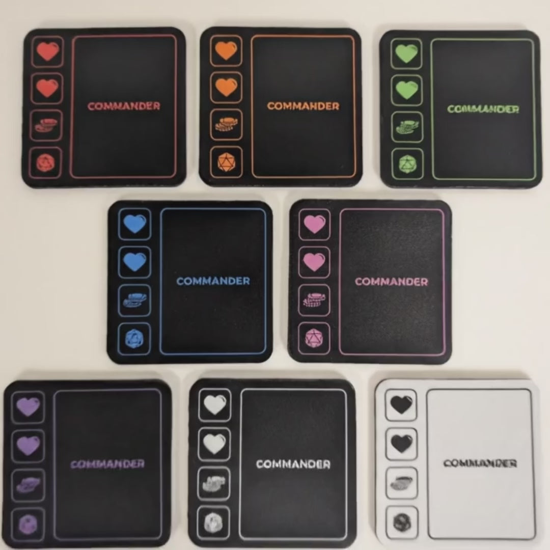 Commander Coaster for MTG, 4"x4" neoprene command zone tracker, life and tax spots, misc counter, non-slip, spill-resistant, gift-ready