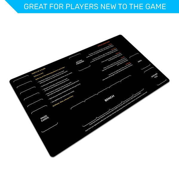 Pokemon TCG playmat for beginners, learn to play mat with turn guide, special conditions, neoprene, unofficial fan content