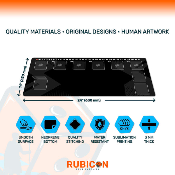 Universus TCG Playmat, 24"x14" neoprene mat, stitched edges, compatible fan content, unofficial gaming accessory