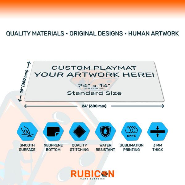 Custom TCG Playmat with your art, optional game zones, 24"x14", MTG, Pokémon, Yu-Gi-Oh, Flesh and Blood, card game mat