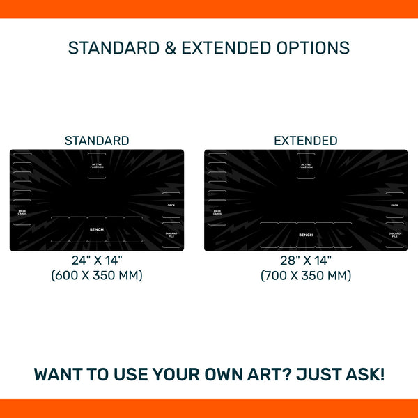Pokemon playmat, 8 color options, beginner-friendly, neoprene mat with zones, unofficial TCG accessory, standard and extended sizes