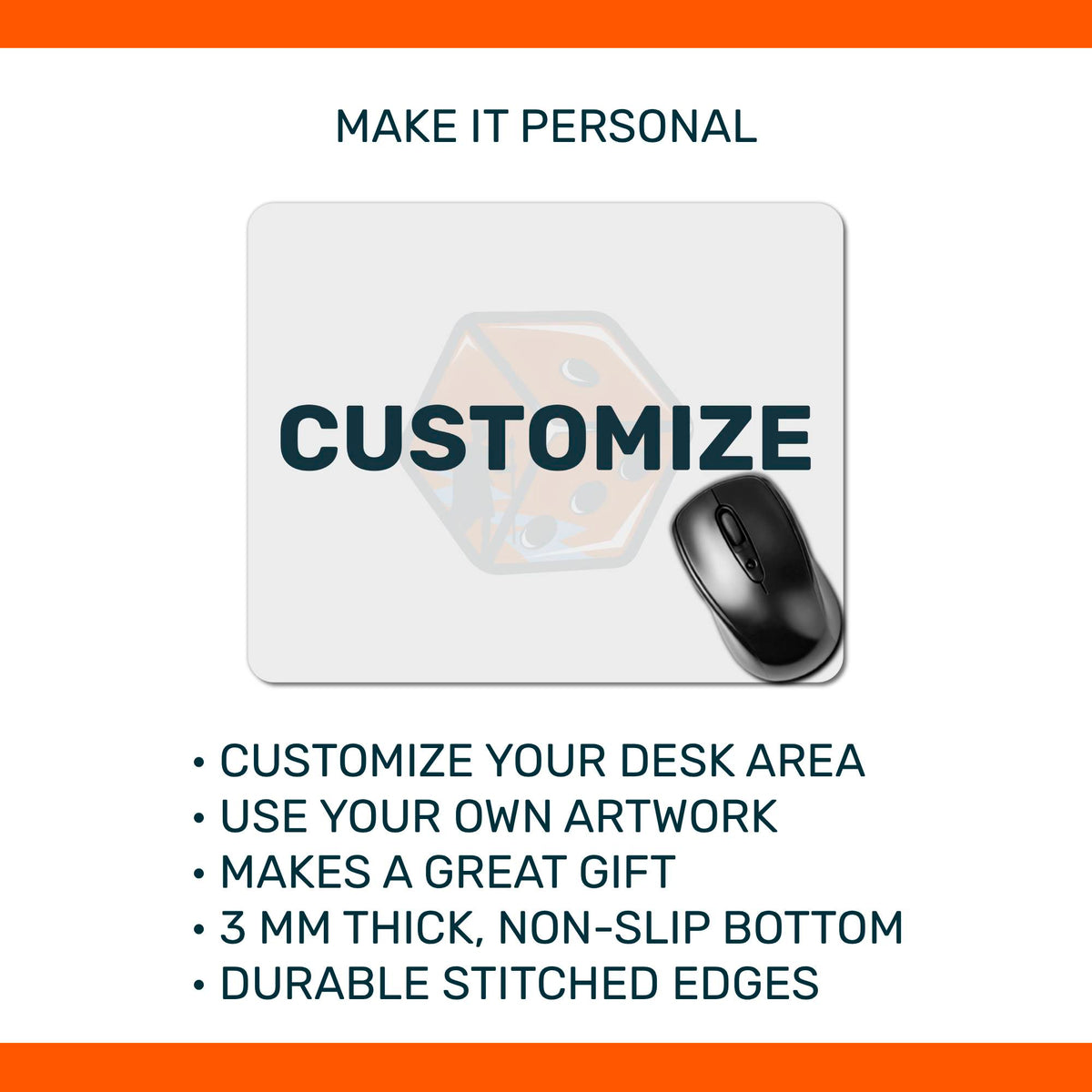 Custom Mousepad 10" x 8", personalized desk mat, stitched edges, compact size, custom art pad, gift for gamers, designers, laptop users