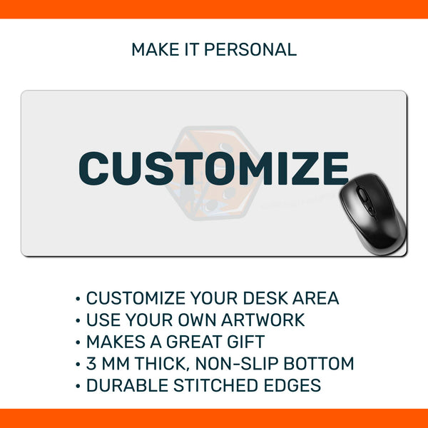 Custom Mousepad 24" x 12", personalized desk mat, stitched edges, wide size, custom art pad, gift for gamers, streamers, full desk setups