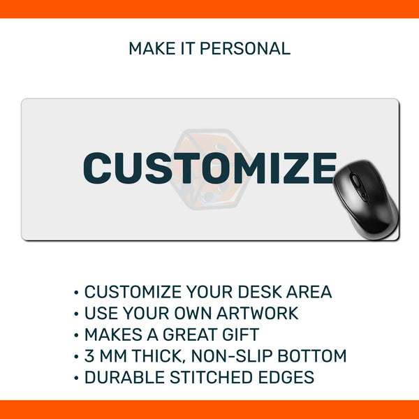 Custom Mousepad 32" x 12", personalized desk mat, stitched edges, extra wide size, custom art pad, gift for gamers, creatives, full desk setups