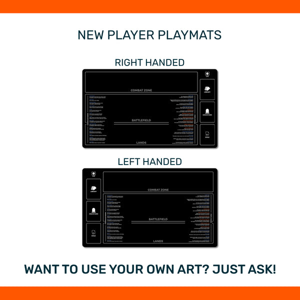 New Player Keywords playmat for Magic the Gathering, great for TCG beginners, 60-card formats, steps and phases guide, standard and extended sizes
