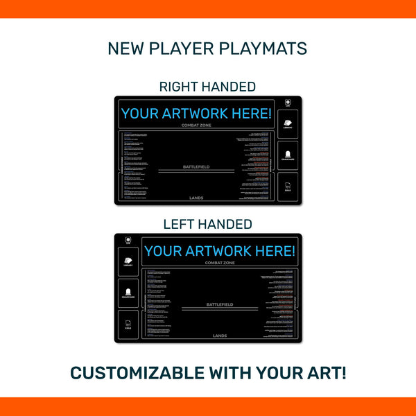 Custom New Player Keywords playmat for Magic the Gathering, great for TCG beginners,  steps and phases guide, standard and extended sizes