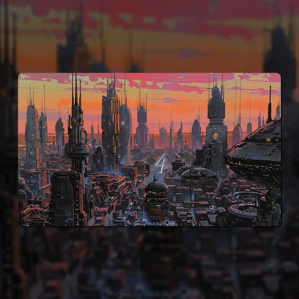 Custom Star Wars: Unlimited playmat, 24" x 14", made of 3 mm neoprene with stitched edges and a non-slip rubber backing. Features dedicated zones for base, leader, ground forces, and space forces. Personalize with fonts, colors, and Star Wars-inspired backgrounds.