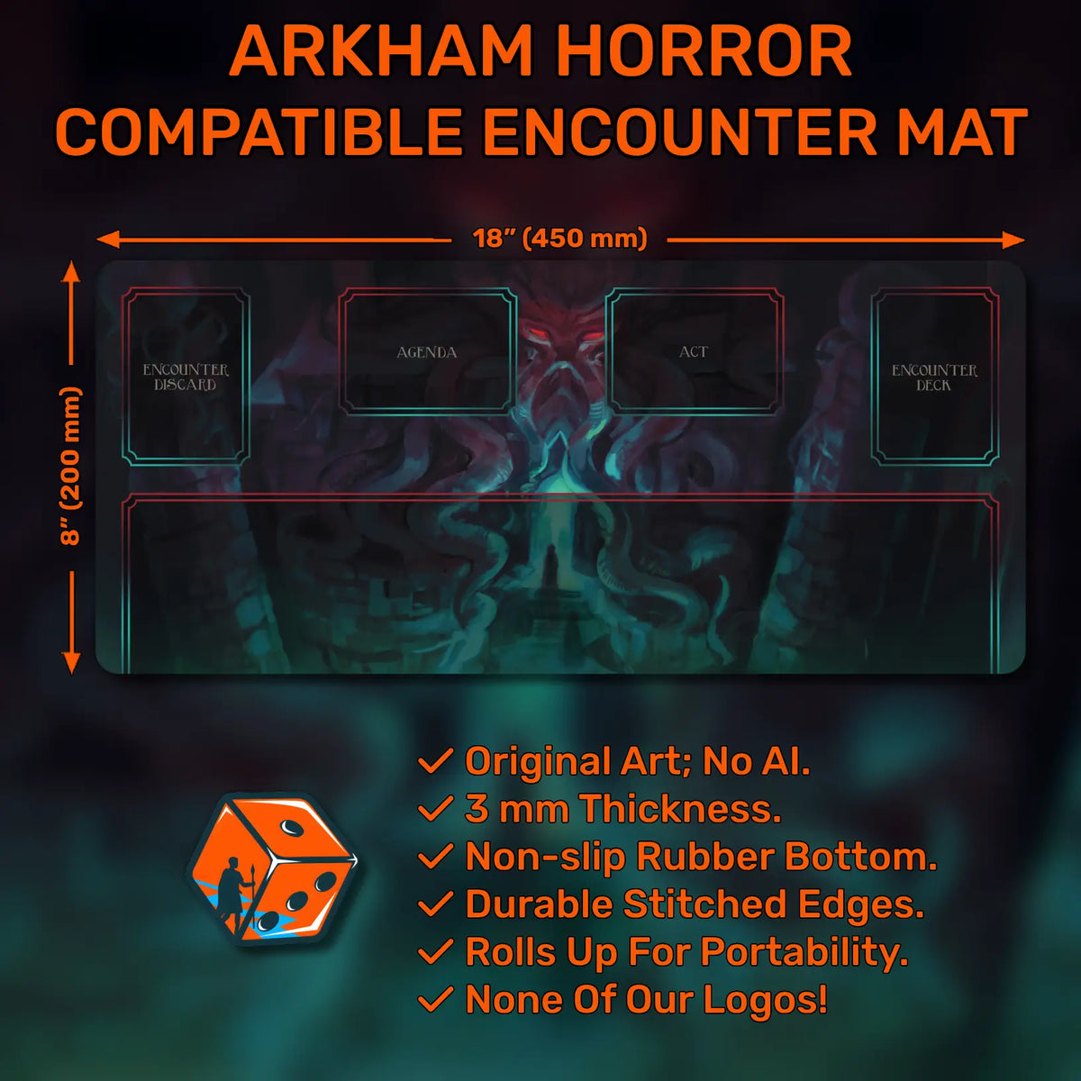 Arkham Horror LCG encounter dashboard, unofficial, 18" x 8", themed compatible accessory playmat