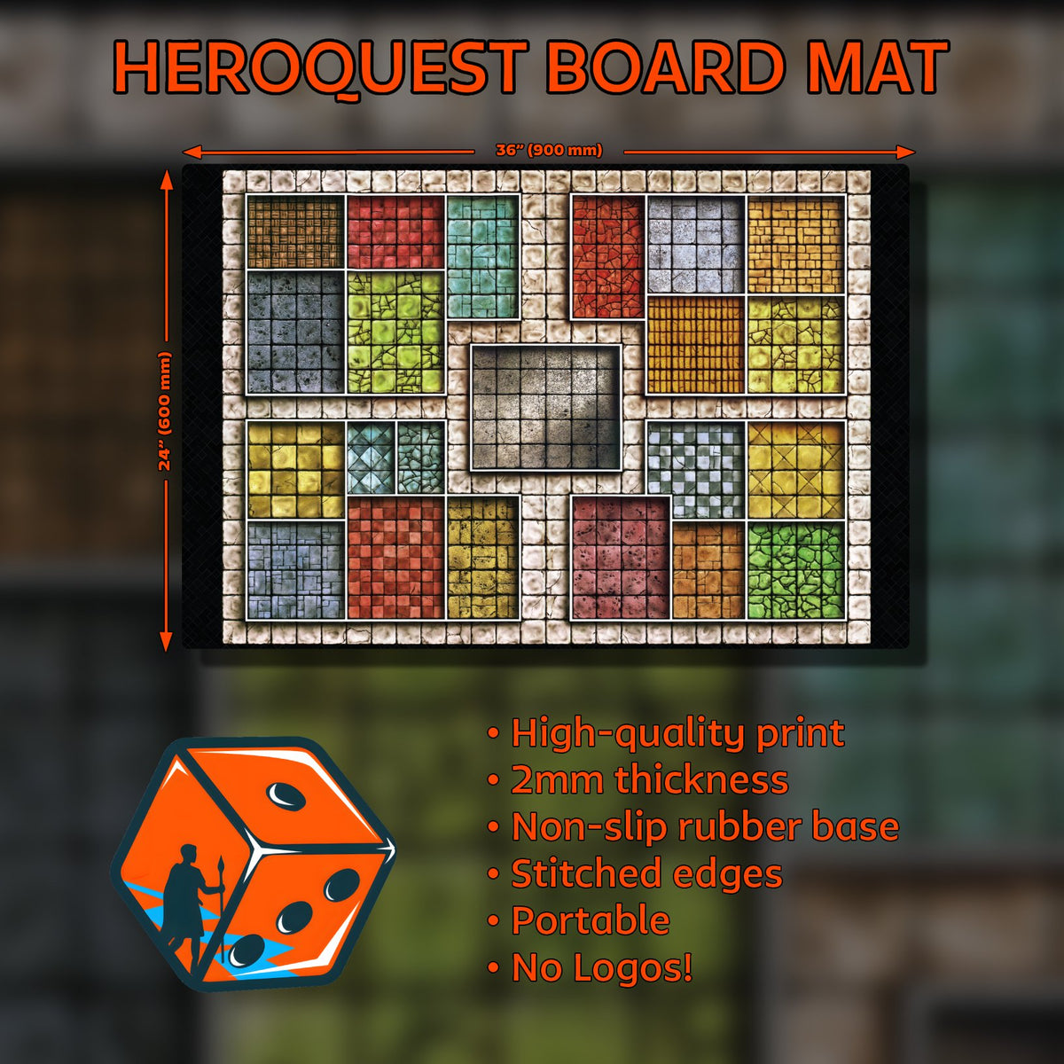 HeroQuest neoprene playmat, Classic Dungeon theme, 36" x 24" (900 x 600 mm)