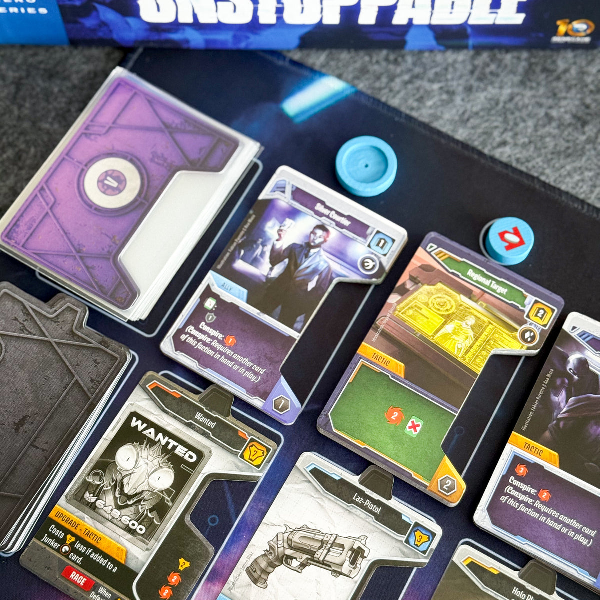 Unstoppable solo playmat, 28" x 24" (700 x 600 mm), compatible themed tabletop game accessory, No AI Art, Original Artwork