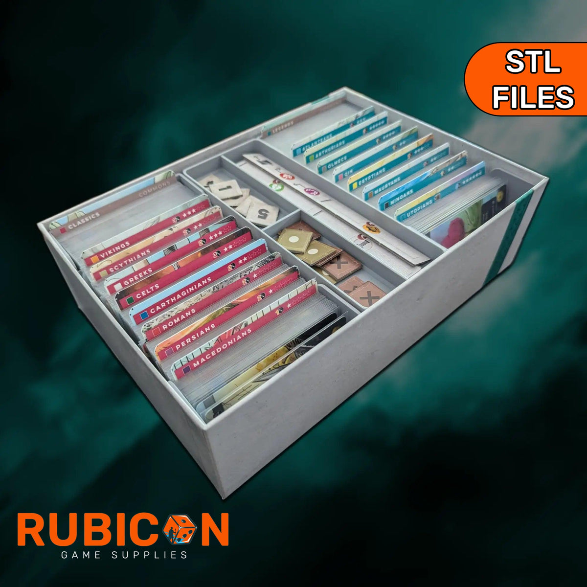 Imperium: Legends box insert organizer, STL files only, compatible game storage accessory