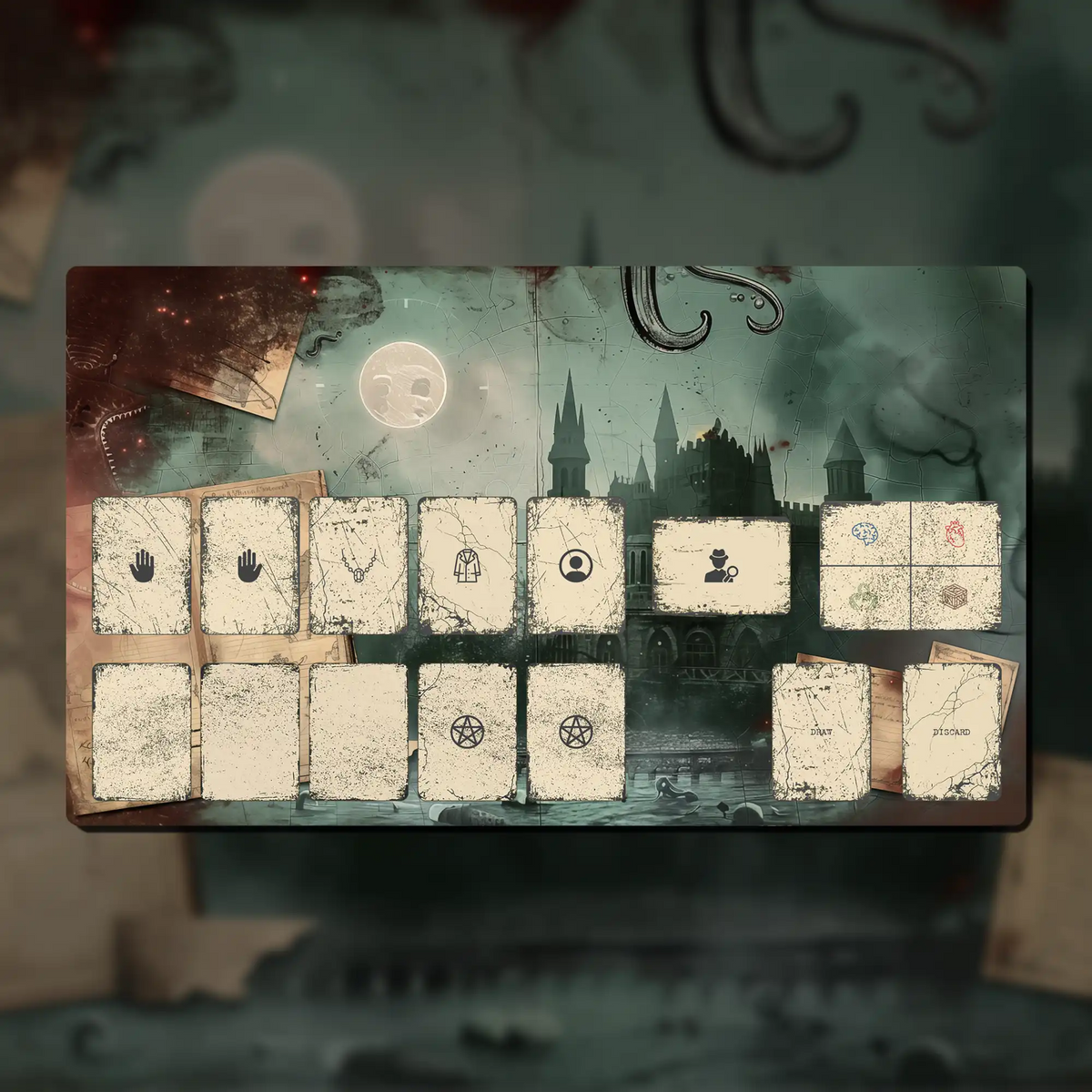 Arkham Horror LCG Investigator playmat, 24" x 14" (600 x 350 mm), compatible accessory