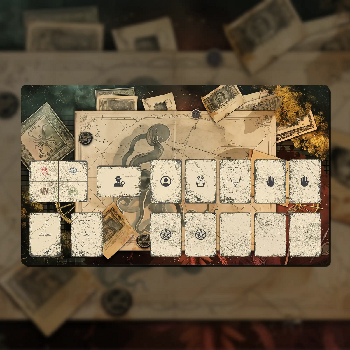 Arkham Horror LCG Investigator playmat, 24" x 14" (600 x 350 mm), compatible accessory