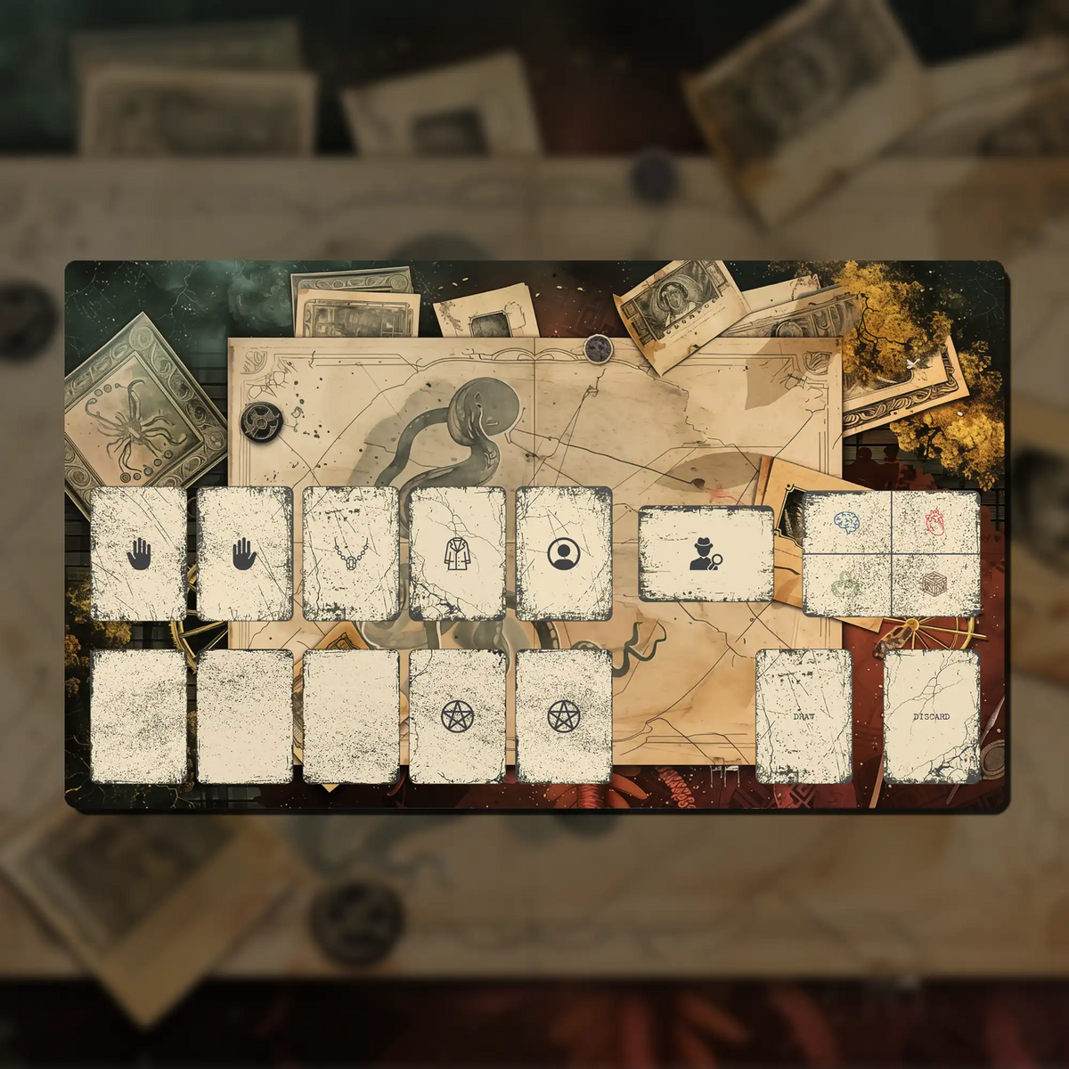 Arkham Horror LCG Investigator playmat, 24" x 14" (600 x 350 mm), compatible accessory