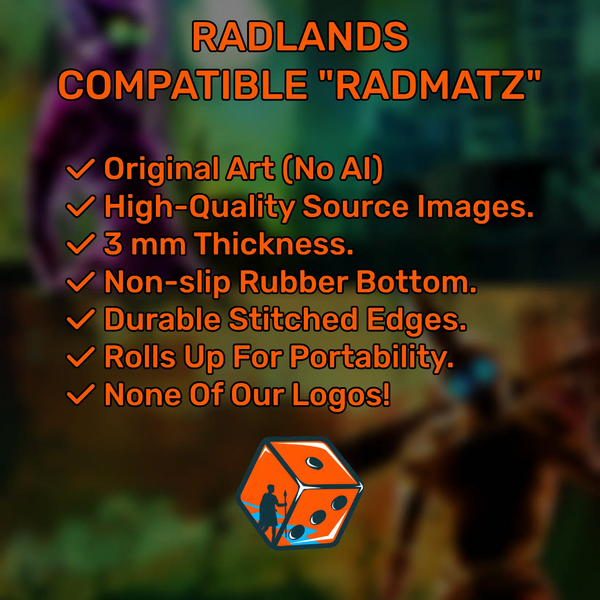 Radlands player playmats, set of two, 24" x 13" (600 x 325 mm), compatible themed tabletop game accessory, No AI Art, Original Artwork