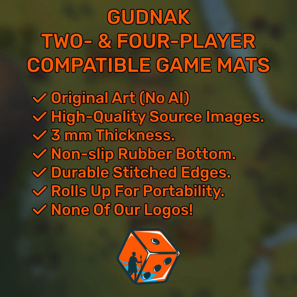 Gudnak, two- and four-player playmats, 20" x 20" (500 x 500 mm), compatible themed tabletop game accessory, No AI Art, Original Artwork
