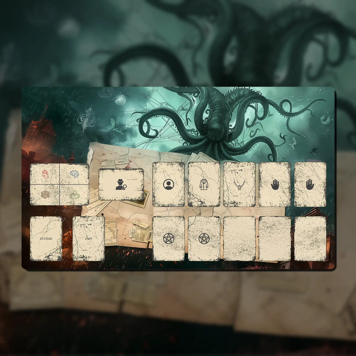 Arkham Horror LCG Investigator playmat, 24" x 14" (600 x 350 mm), compatible accessory