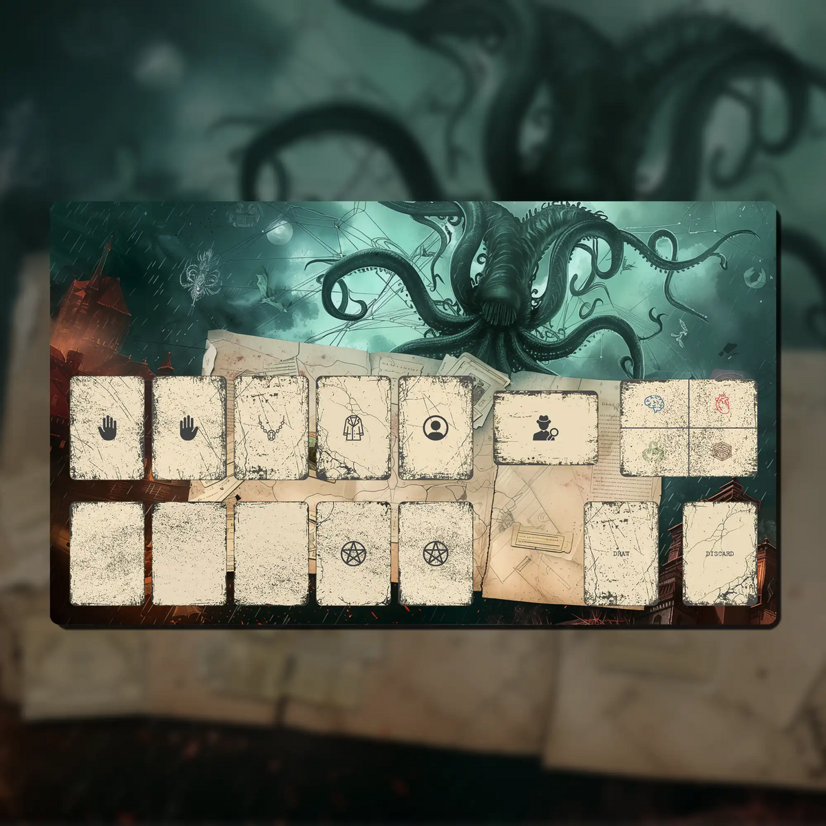 Arkham Horror LCG Investigator playmat, 24" x 14" (600 x 350 mm), compatible accessory