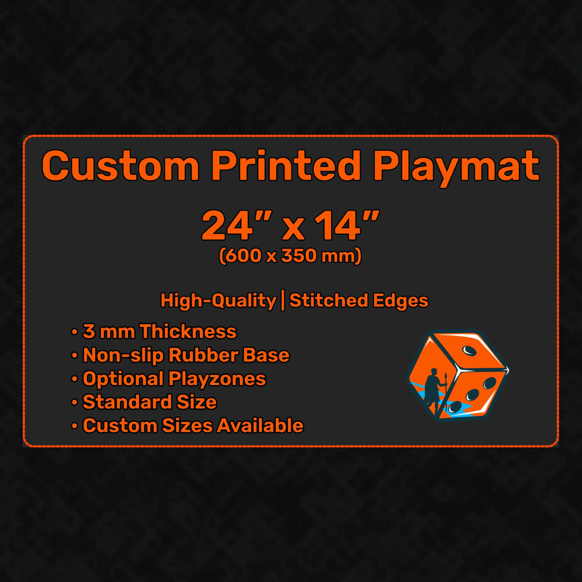 Custom TCG playmat with your art, optional playzones, 24" x 14" (600 x 350 mm)