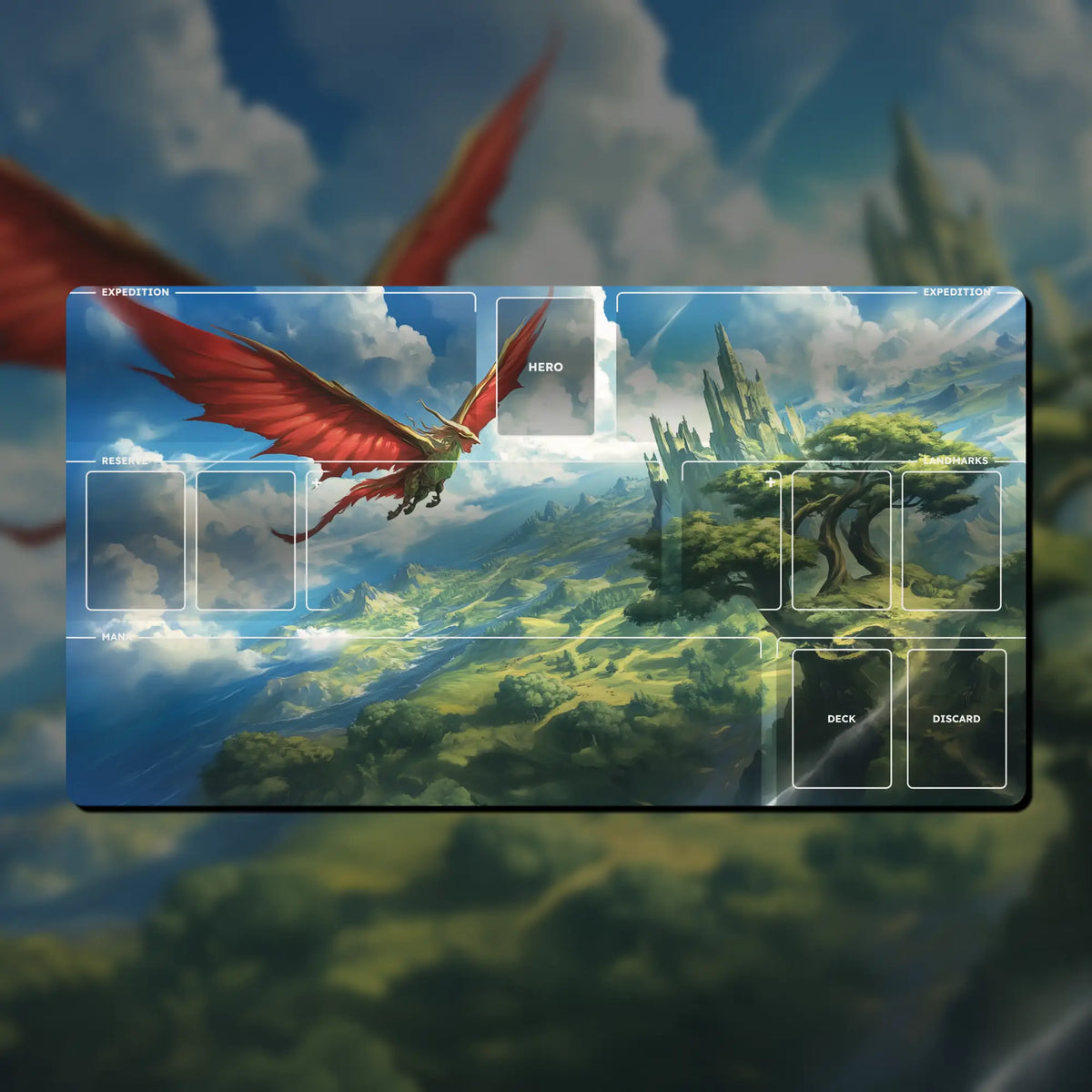 Single-player playmat, 24" x 13" (600 x 325 mm), fan content, compatible themed neoprene player mat