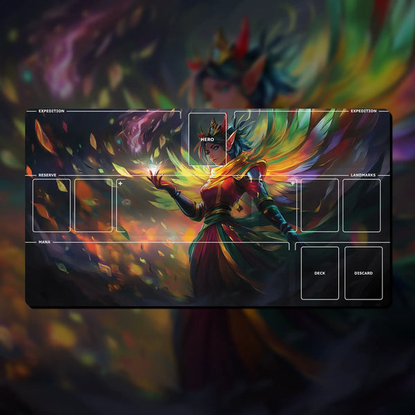 Single-player playmat, 24" x 13" (600 x 325 mm), fan content, compatible themed neoprene player mat