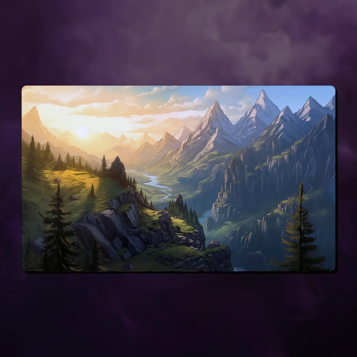 TCG Playmat, Basic Lands theme, 24" x 14" (600 x 350 mm), neoprene themed tabletop card game accessory, MTG
