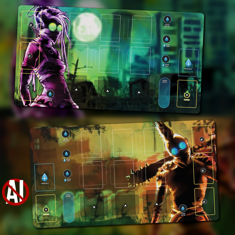 Radlands player playmats, set of two, 24" x 13" (600 x 325 mm), compatible themed tabletop game accessory, No AI Art, Original Artwork