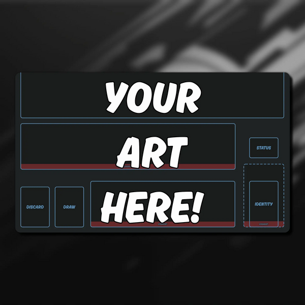 Marvel Champions Hero Dashboard playmat, 24" x 14", made of 3 mm neoprene with stitched edges and a non-slip rubber backing. Features zones for identity cards, upgrades, supports, allies, resources, and status effects. Perfect for organized and immersive Marvel Champions gameplay.