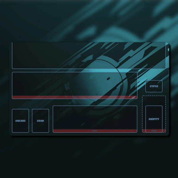 Marvel Champions Hero Dashboard playmat, 24" x 14", made of 3 mm neoprene with stitched edges and a non-slip rubber backing. Features zones for identity cards, upgrades, supports, allies, resources, and status effects. Perfect for organized and immersive Marvel Champions gameplay.