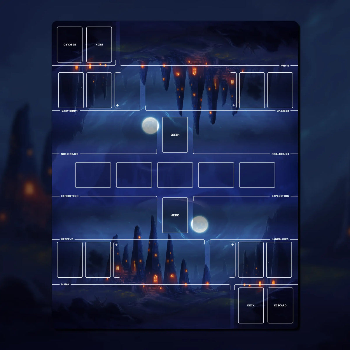 Two-player playmat, 30" x 24" (750 x 600 mm), fan content, compatible themed neoprene player mat