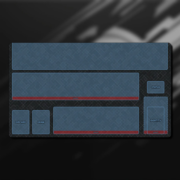 Marvel Champions Hero Dashboard playmat, 24" x 14", made of 3 mm neoprene with stitched edges and a non-slip rubber backing. Features zones for identity cards, upgrades, supports, allies, resources, and status effects. Perfect for organized and immersive Marvel Champions gameplay.