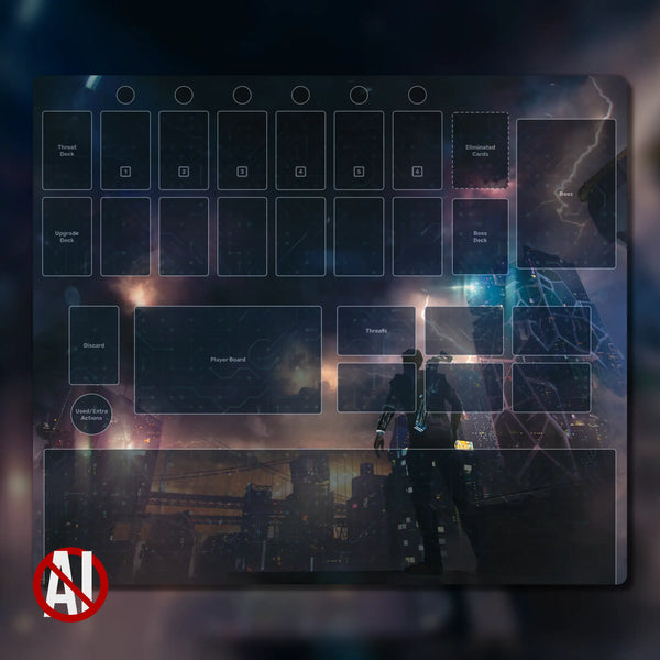 Unstoppable solo playmat, 28" x 24" (700 x 600 mm), compatible themed tabletop game accessory, No AI Art, Original Artwork