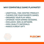 Why compatible game playmats: unofficial, fan-centric, non-AI artwork, high-quality materials