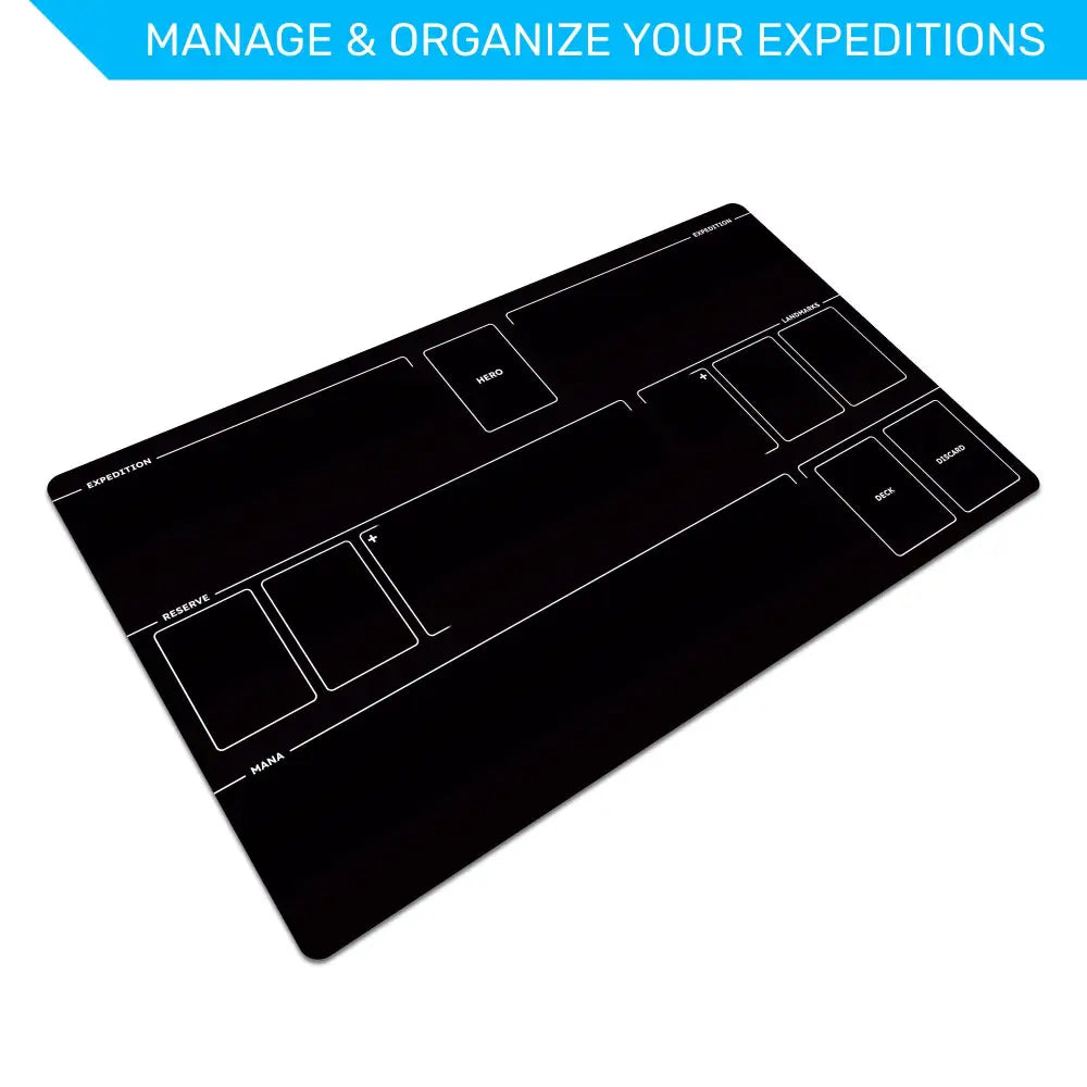 Black mat with white text and design on a white background