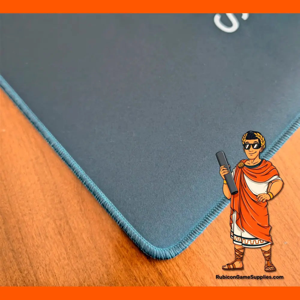 Mouse pad with a character illustration on a wooden surface