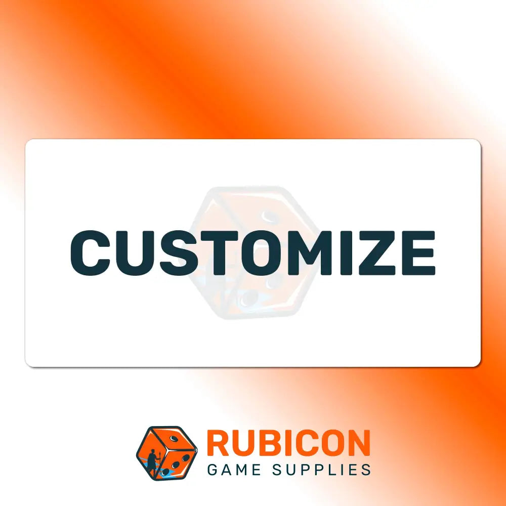 Rubicon Game Supplies logo with 'Customize' text on an orange gradient background