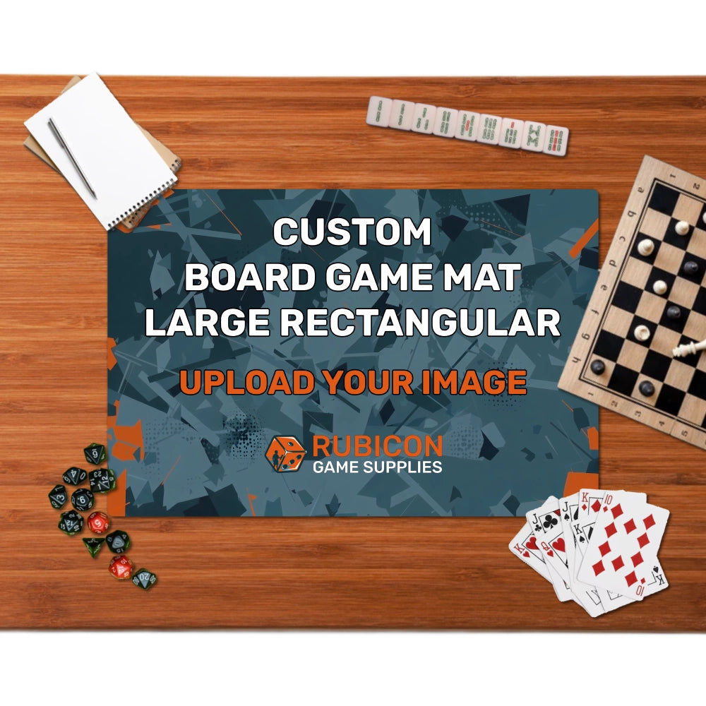 Custom printed board game mat large rectangular wood table gaming setup