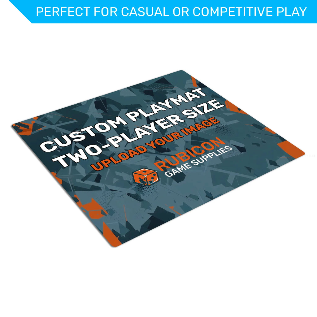 Custom printed playmat two player size angled perspective view