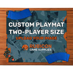 Custom printed playmat two player size wood table gaming setup