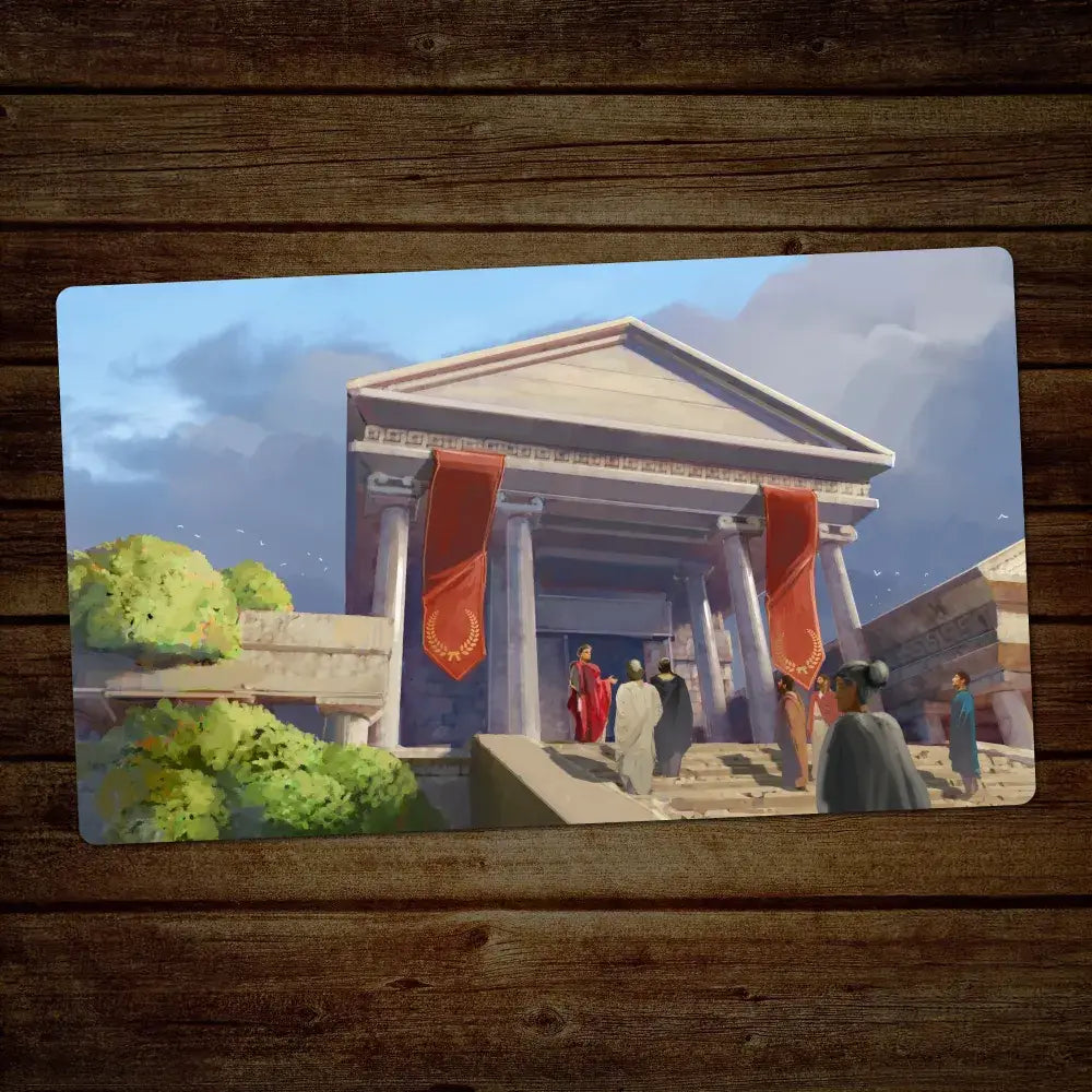 Placemat with classical architecture design on a wooden surface