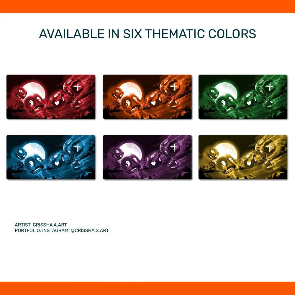 Six color mats for Dice Throne, red, orange, green, blue, purple, yellow.