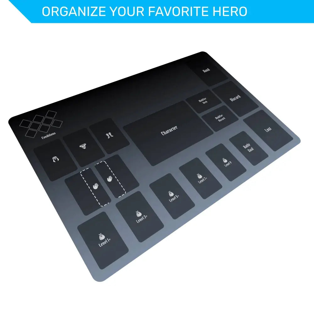 Black keyboard cover with labeled buttons on a white background
