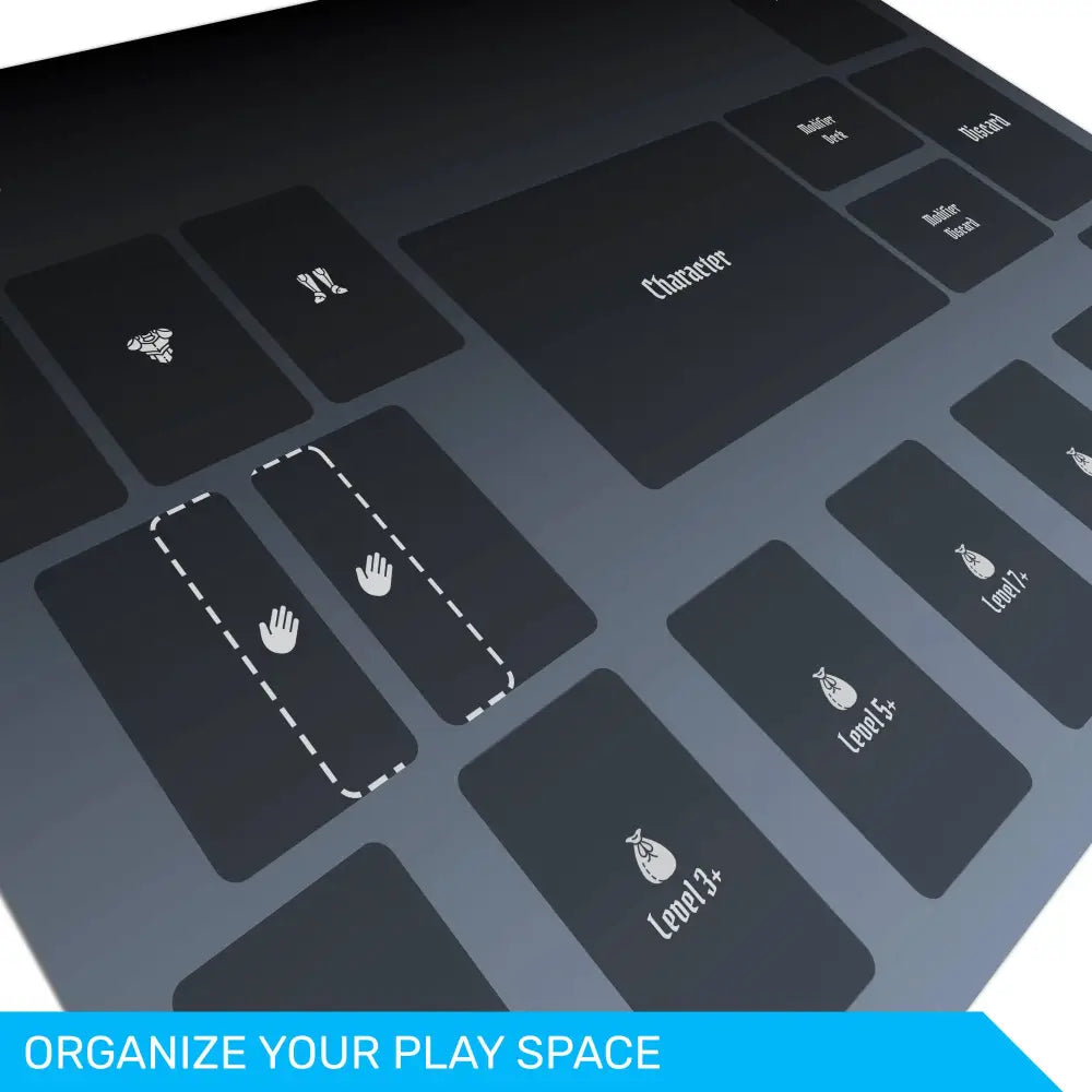 Keyboard with labeled keys on a dark background, featuring icons and text.