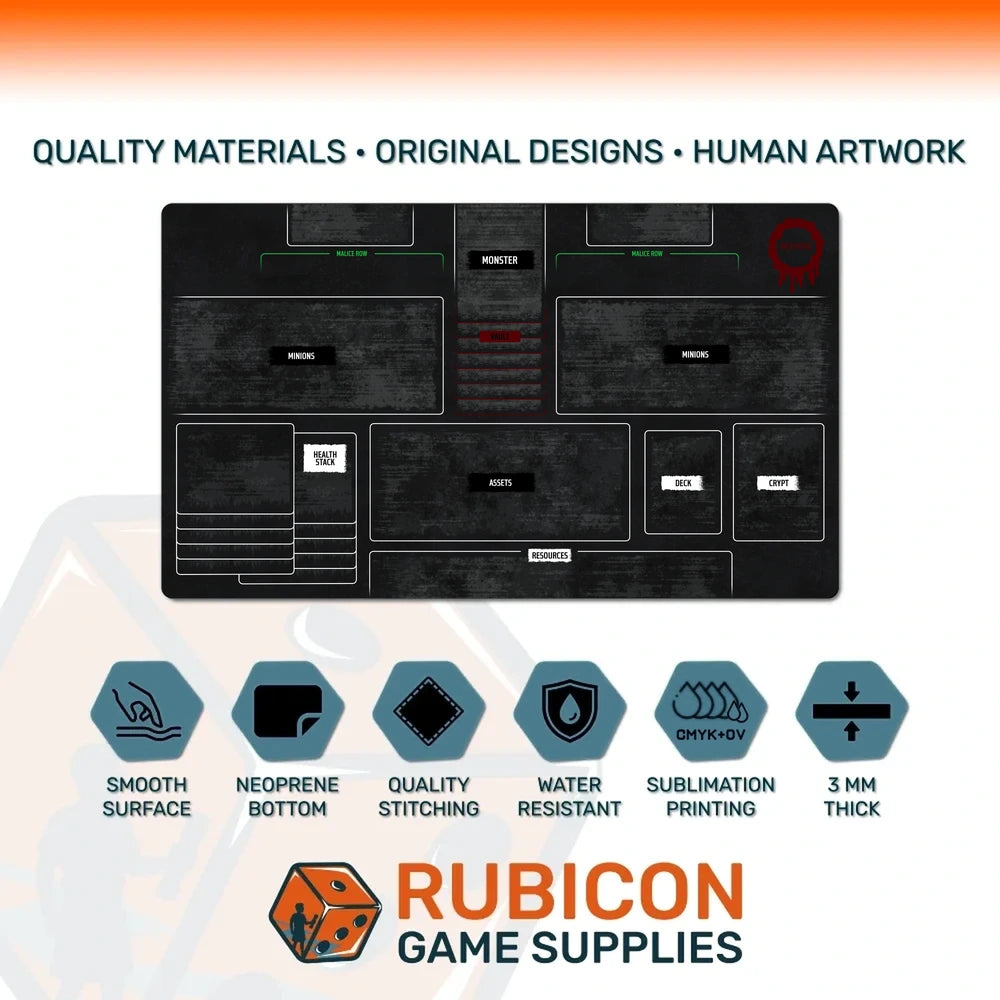Hellbreak TCG playmat, 24 x 14 inches, 3 mm neoprene, features and specs