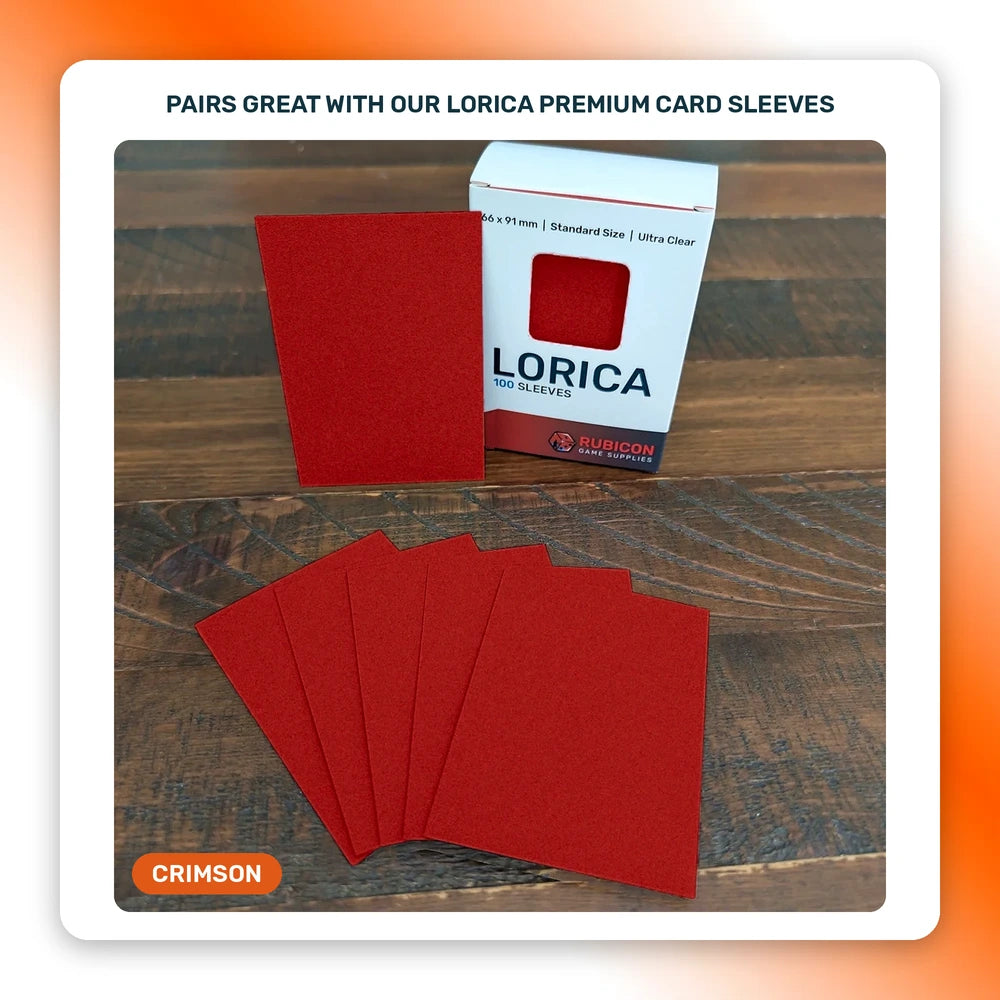 Lorica Premium Card Sleeves in Crimson, 100 pack, standard size, pairs with this playmat