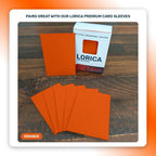 Lorica Premium Card Sleeves in Orange, 100 pack, standard size, pairs with this playmat