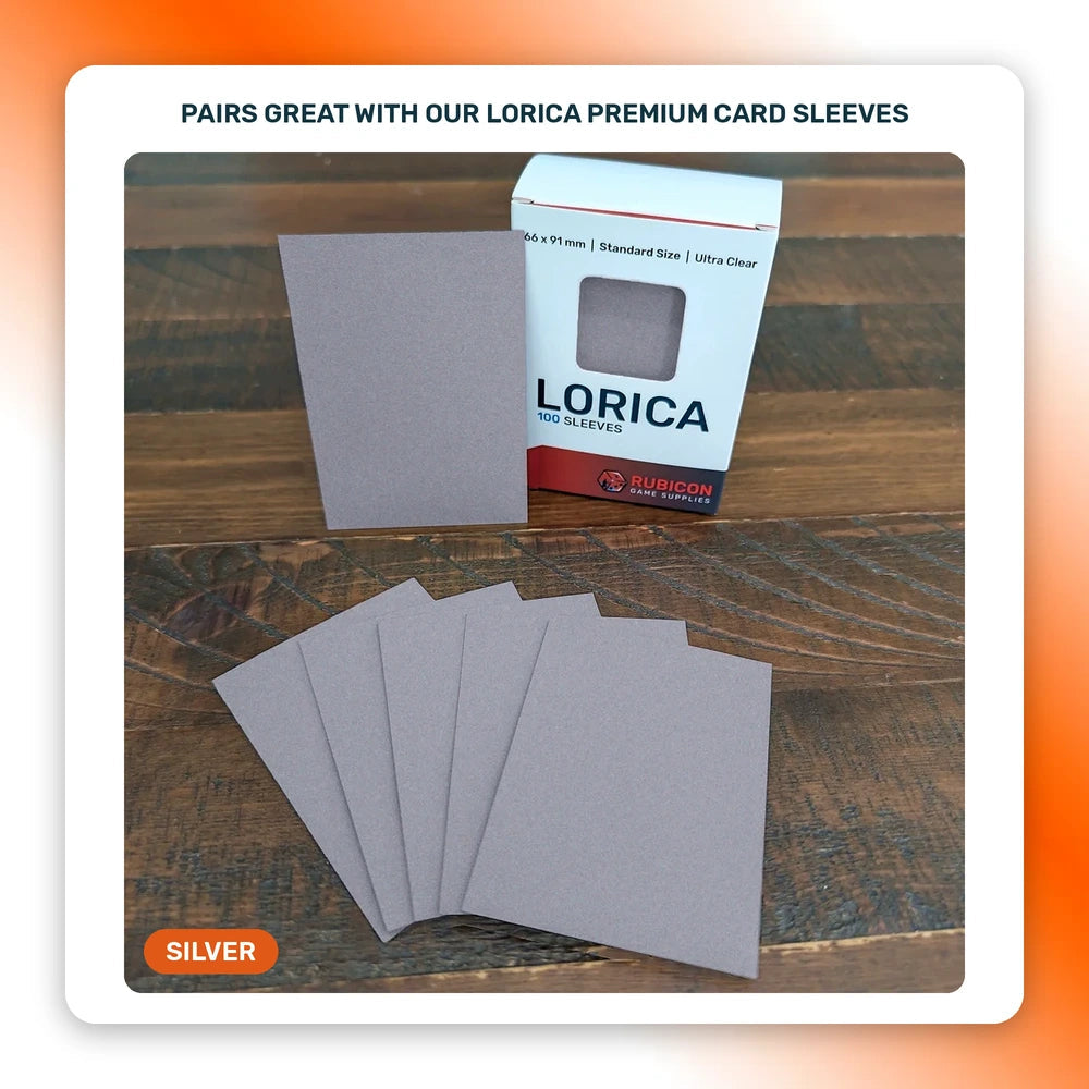 Lorica Premium Card Sleeves in Silver, 100 pack, standard size, pairs with this playmat