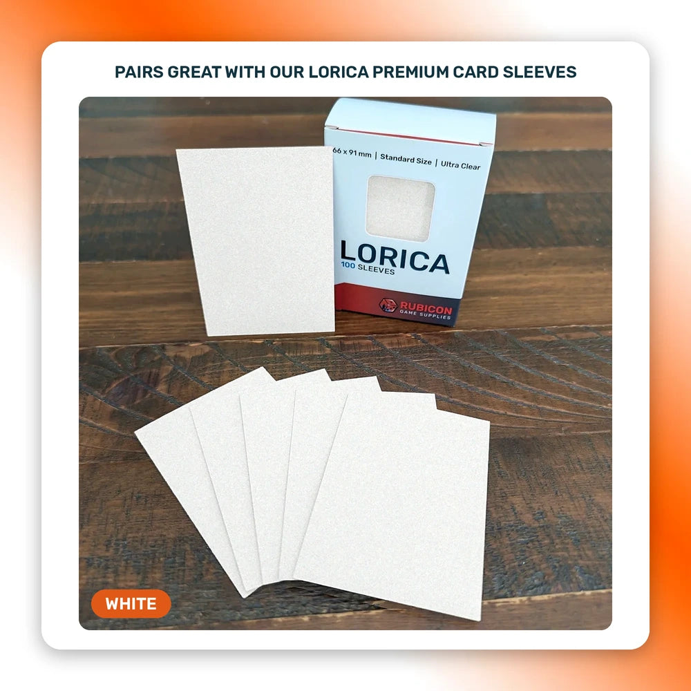 Lorica Premium Card Sleeves in White, 100 pack, standard size, pairs with this playmat