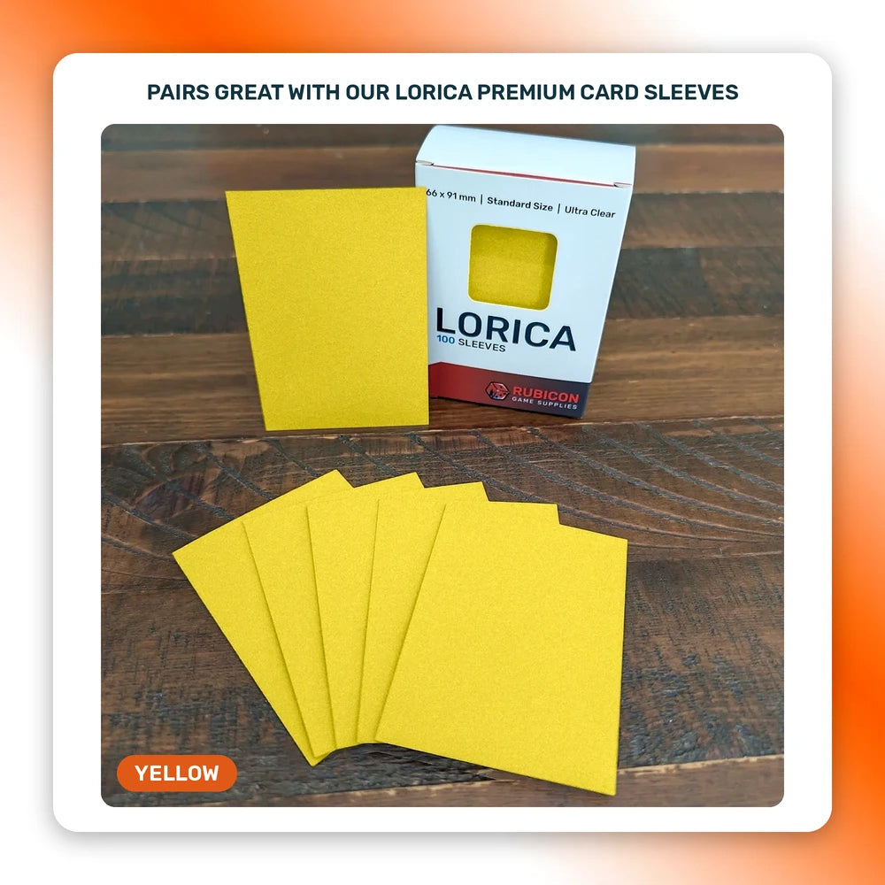 Lorica Premium Card Sleeves in Yellow, 100 pack, standard size, pairs with this playmat